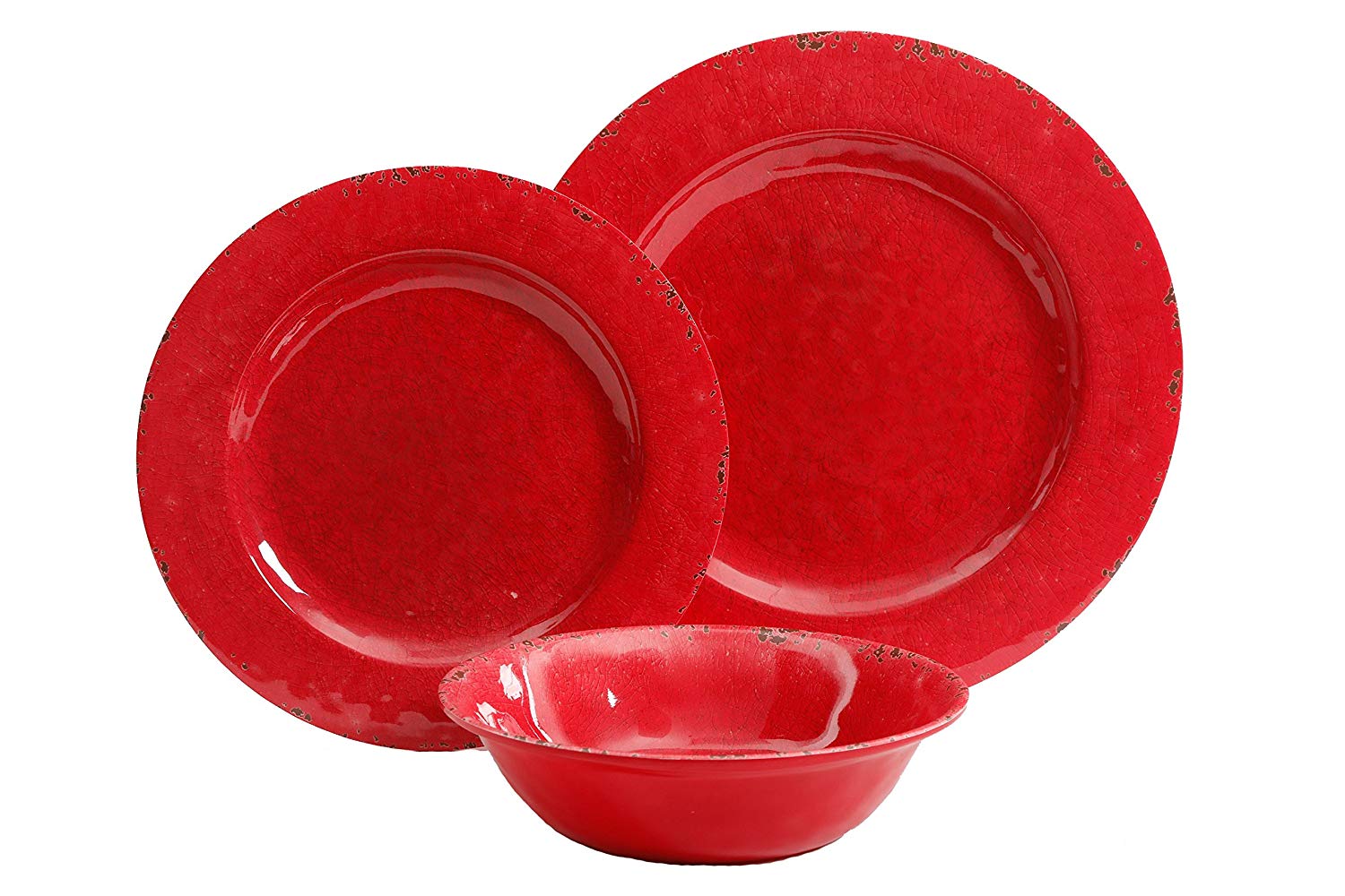 Gibson Studio Mauna Heavy Weight Melamine Dinnerware Set (12 Piece), Red Rustic (Pack of 12)