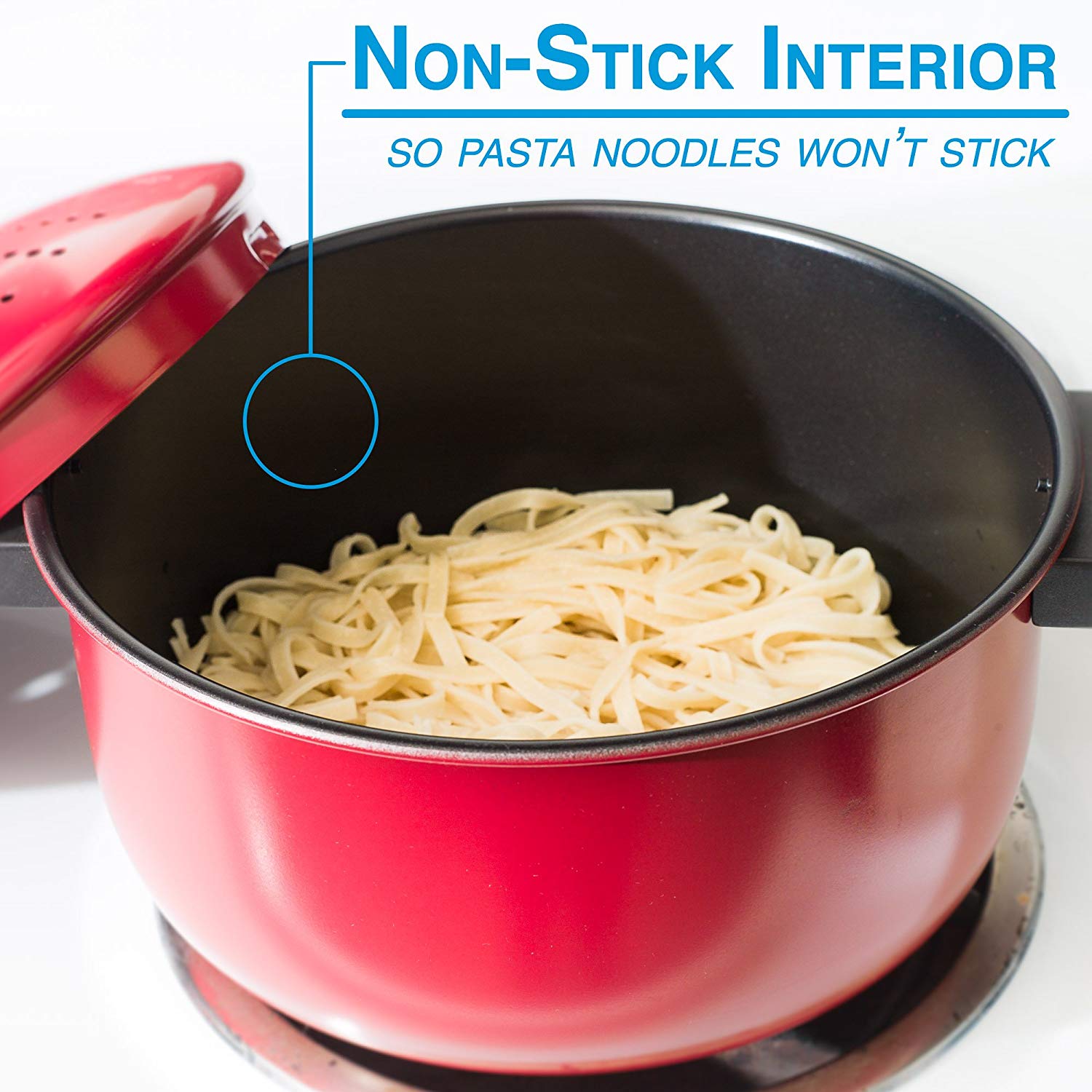 2 Pc Chef Quality Pasta Pot with Strainer Lid - 6 Qt & 2 Qt Red Stock Pot or Pasta Cooker