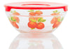 5 Pcs Nested Glass Mixing Bowls Set With Apple Design and Red Lids - Set of 5 Glass Food Storage Containers