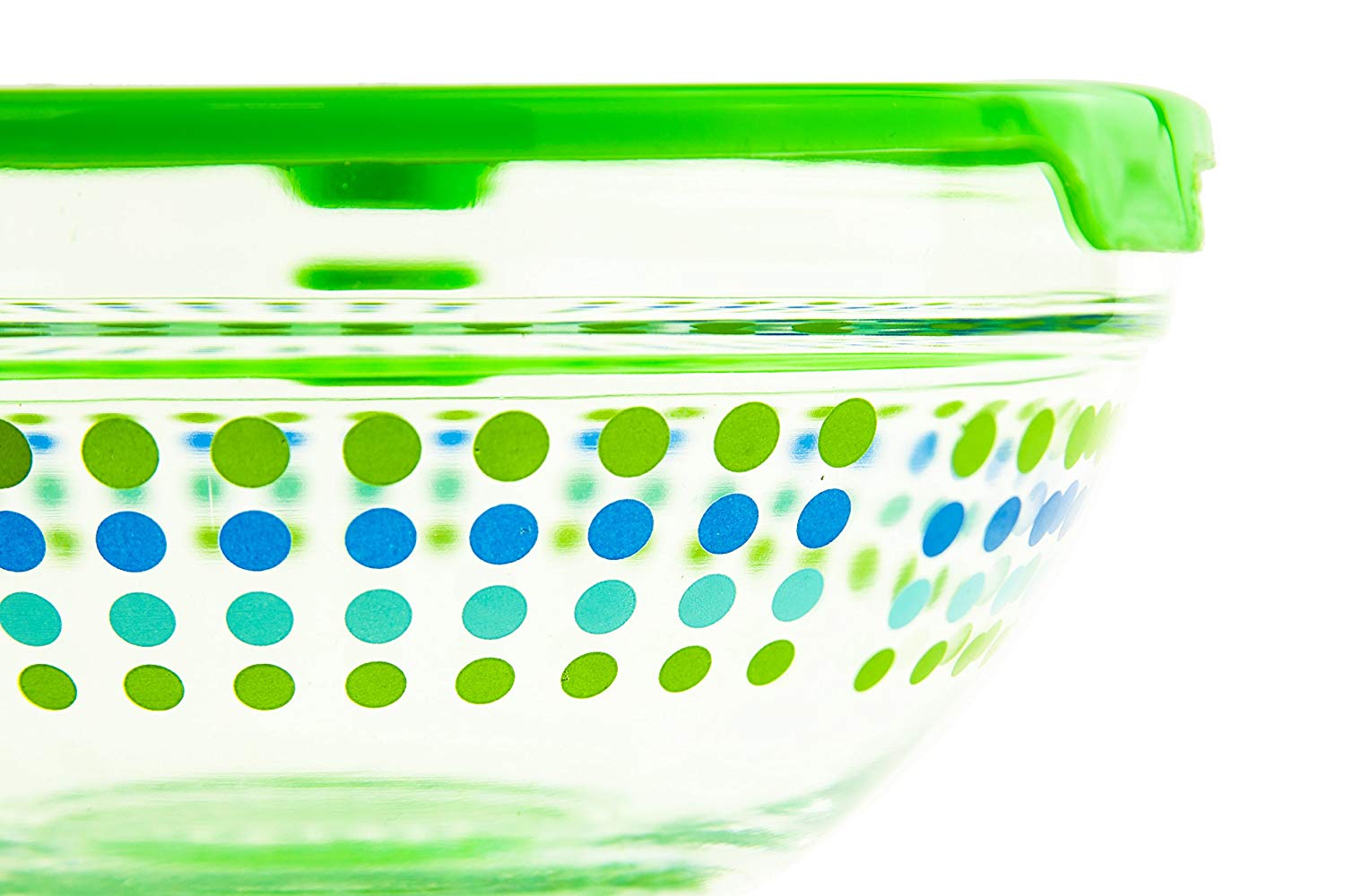 All Purpose Glass Bowls and Food Storage Containers 10 Pcs Set - Glass Lunch Bowls Set with Snap Tight Green Lids (MultiColor Polka Dots)