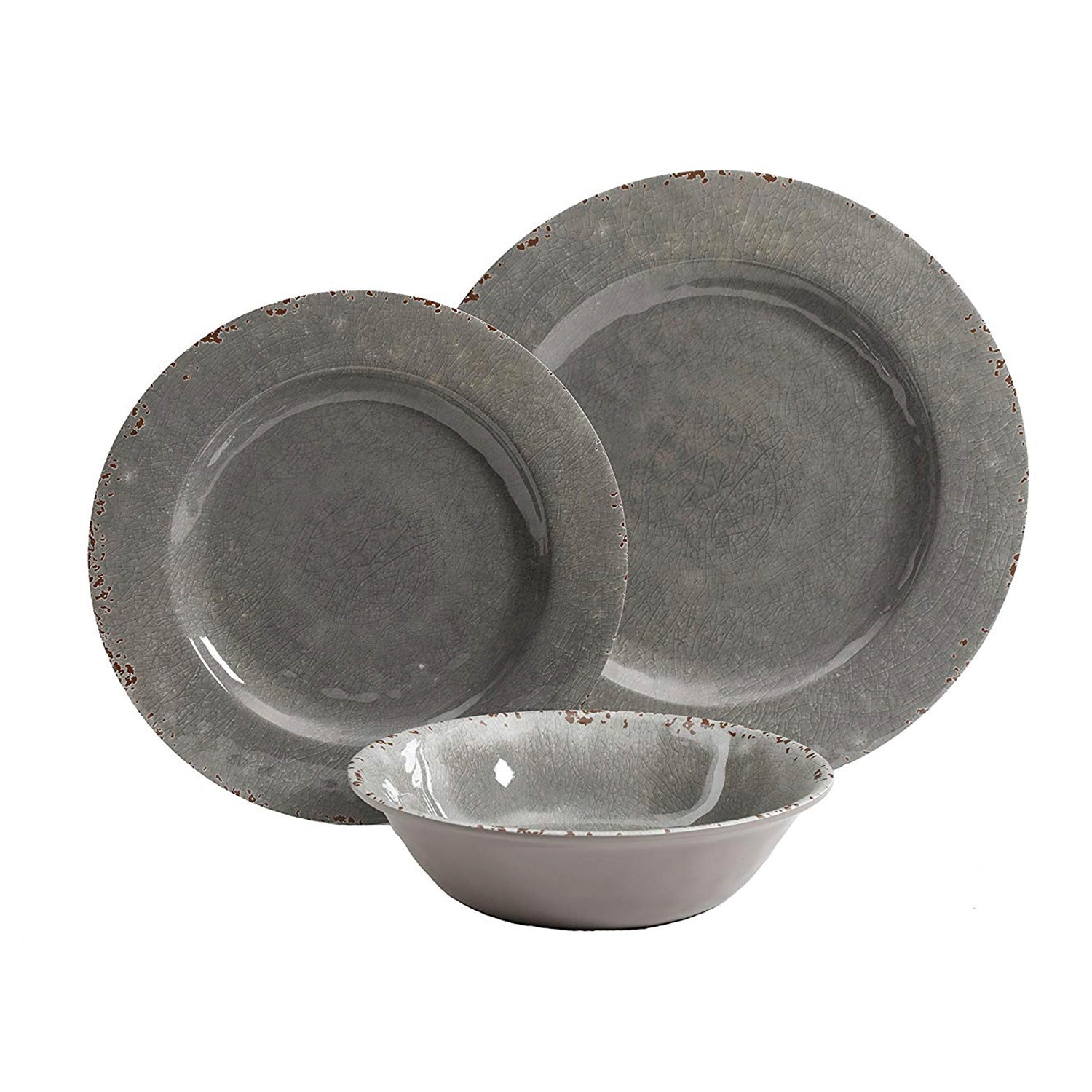Gibson Studio 114334.12 Mauna 12 Piece Heavy Weight Melamine Dinnerware Set Gray