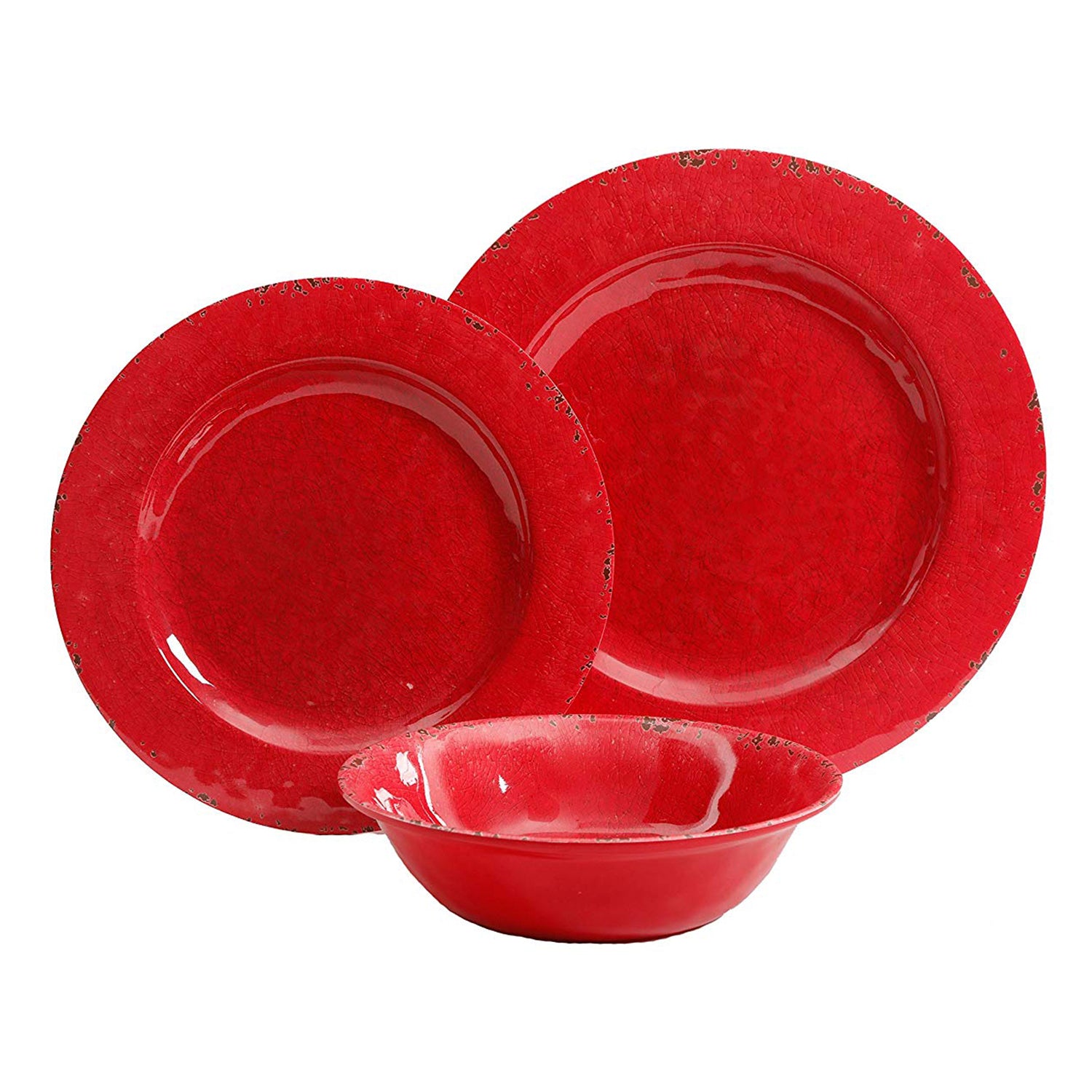 Gibson Studio Mauna Heavy Weight Melamine Dinnerware Set (12 Piece), Red Rustic (Pack of 12)