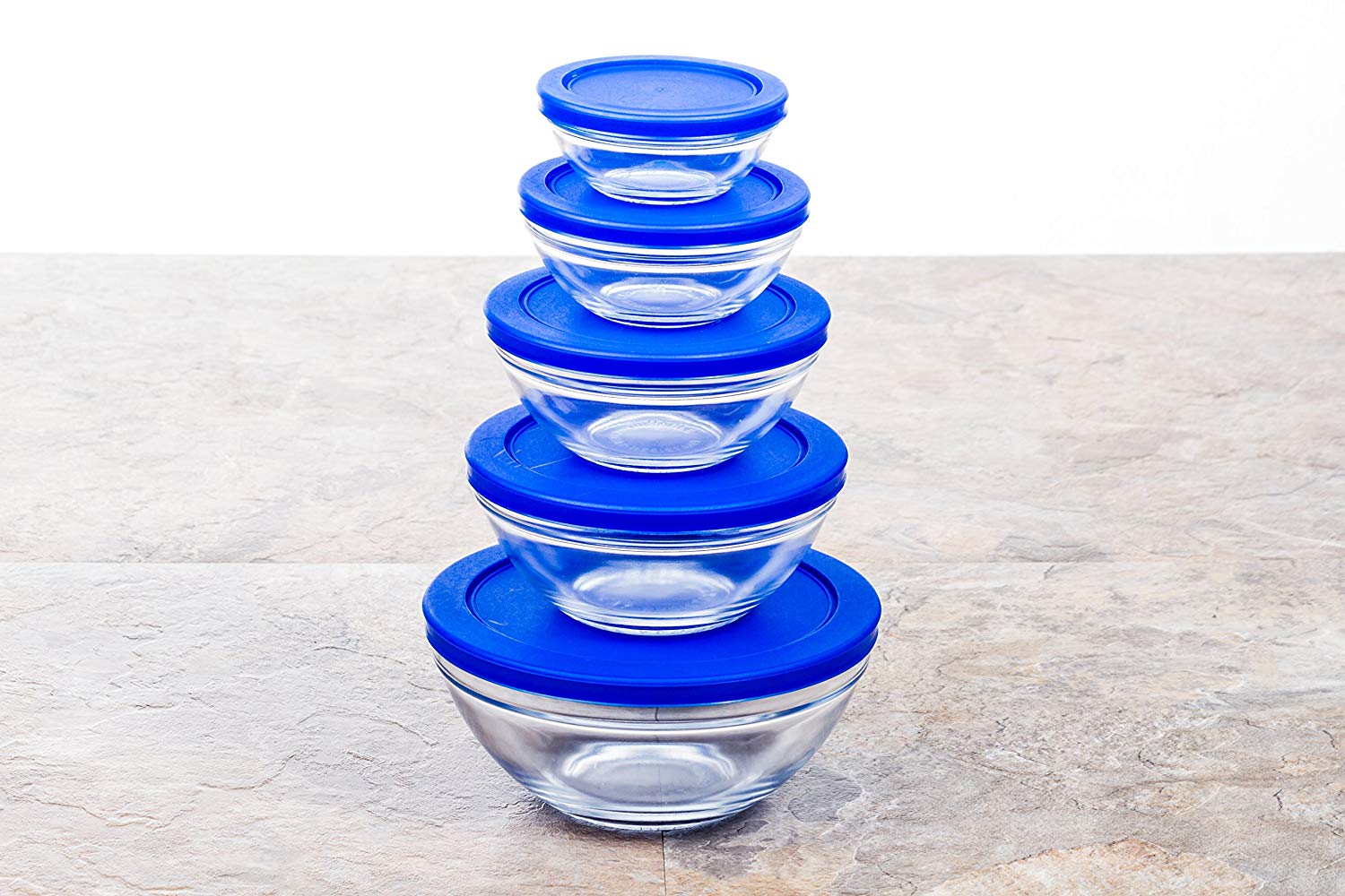 10 Pcs Airtight Glass Bowl Set With Lids BPA Free - (Blue)