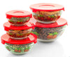 5 Pcs Nested Glass Mixing Bowls Set With Apple Design and Red Lids - Set of 5 Glass Food Storage Containers