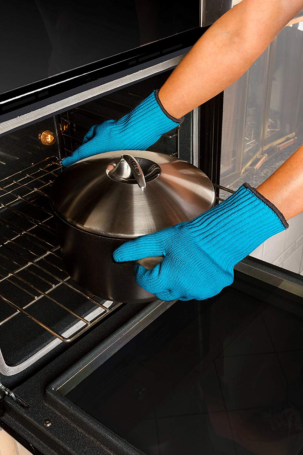 2 Pc Ultra Thick Oven Gloves - Heat Resistant Pot Holders or Safety Oven Mitts (Blue)