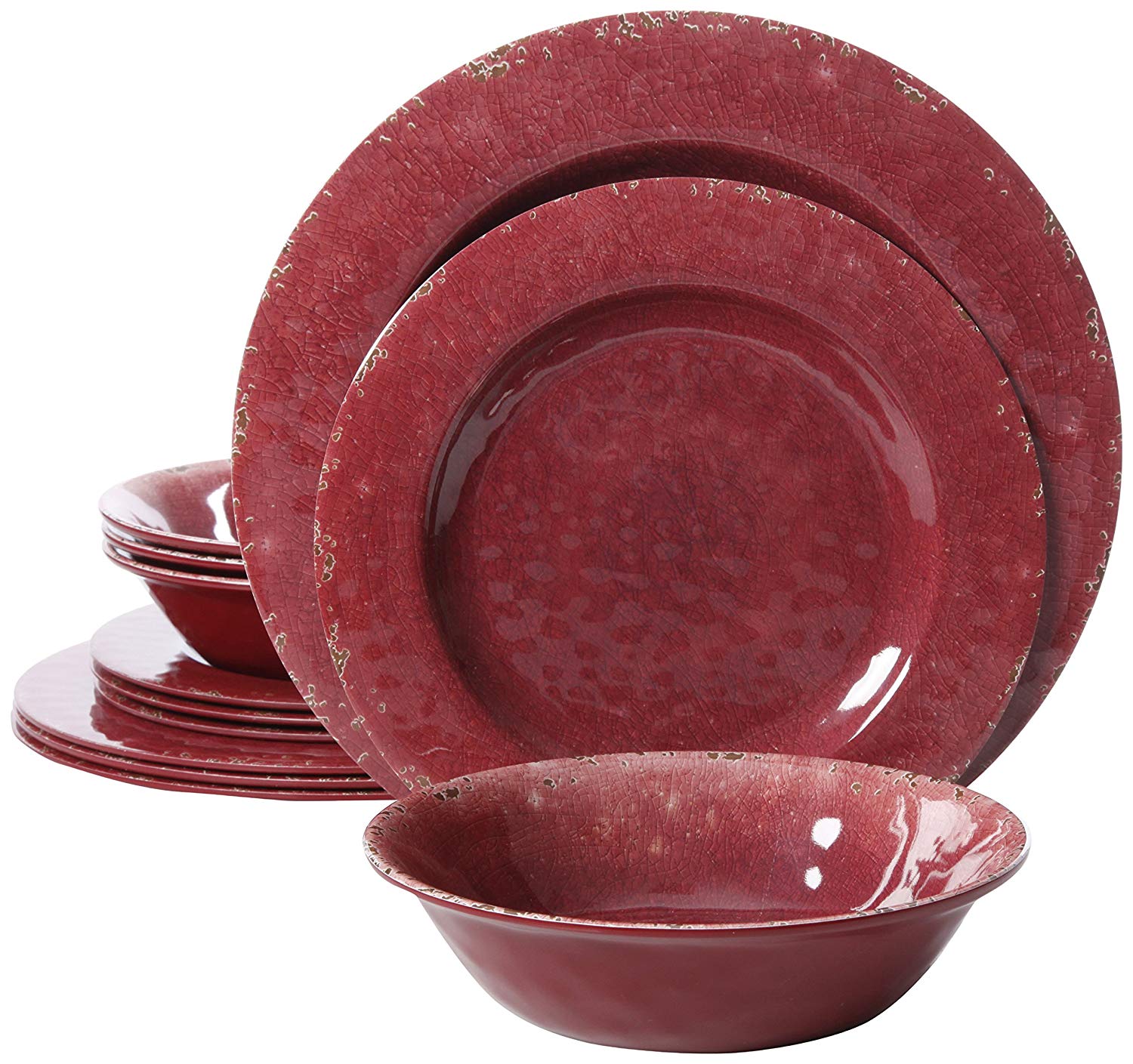 Gibson Overseas, Inc. 94904.12 Melamine Dinnerware Set 12Pc, Burgandy