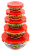 5 Pcs Nested Glass Mixing Bowls Set With Apple Design and Red Lids - Set of 5 Glass Food Storage Containers