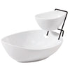 Ceramic Chip and Dip Serving Bowl set - Chips Bowl With Dip Sauce Bowl & Rack