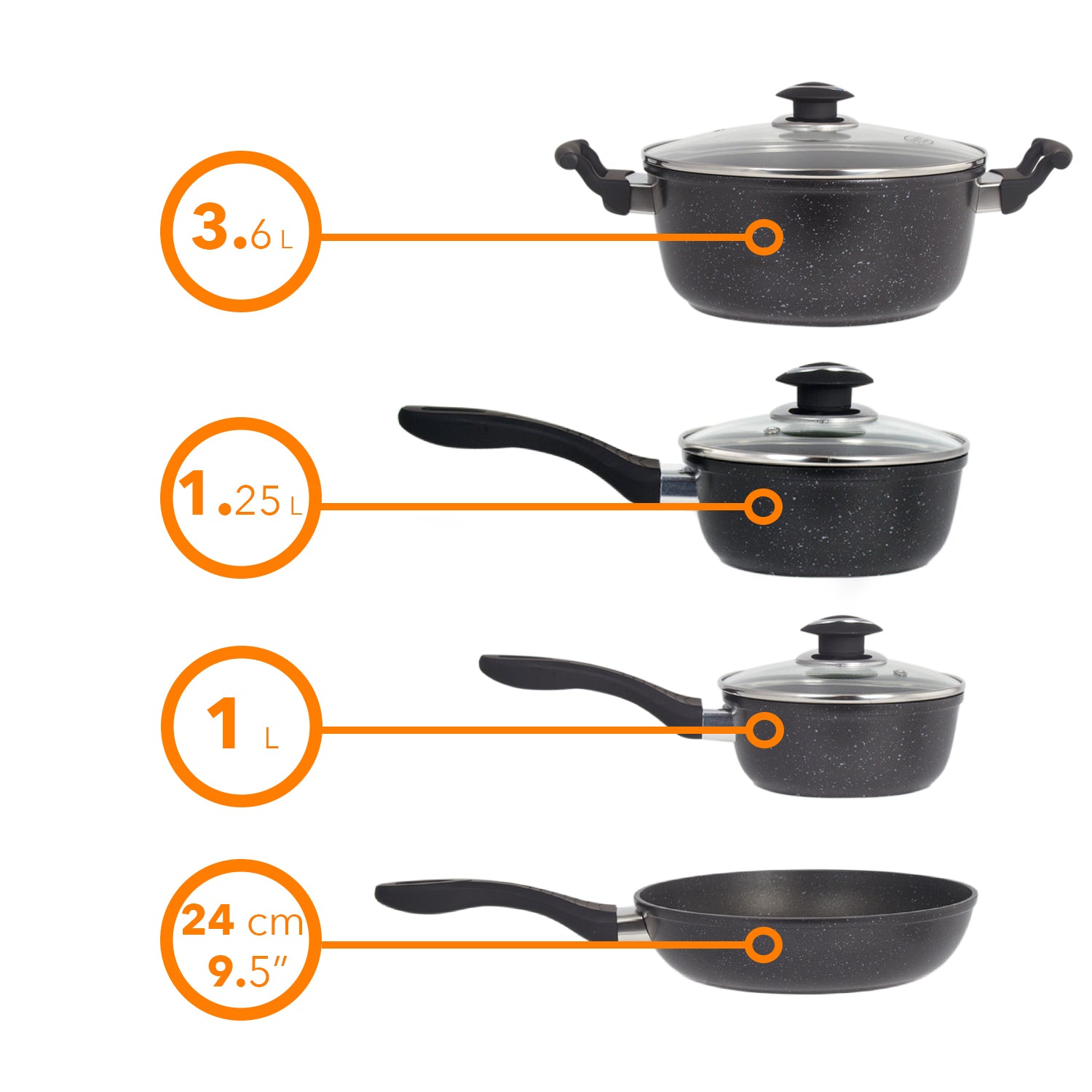 Marble 7 Pieces Aluminum Non Stick Cookware Set - Stockpot Sauce Fry Pan Set
