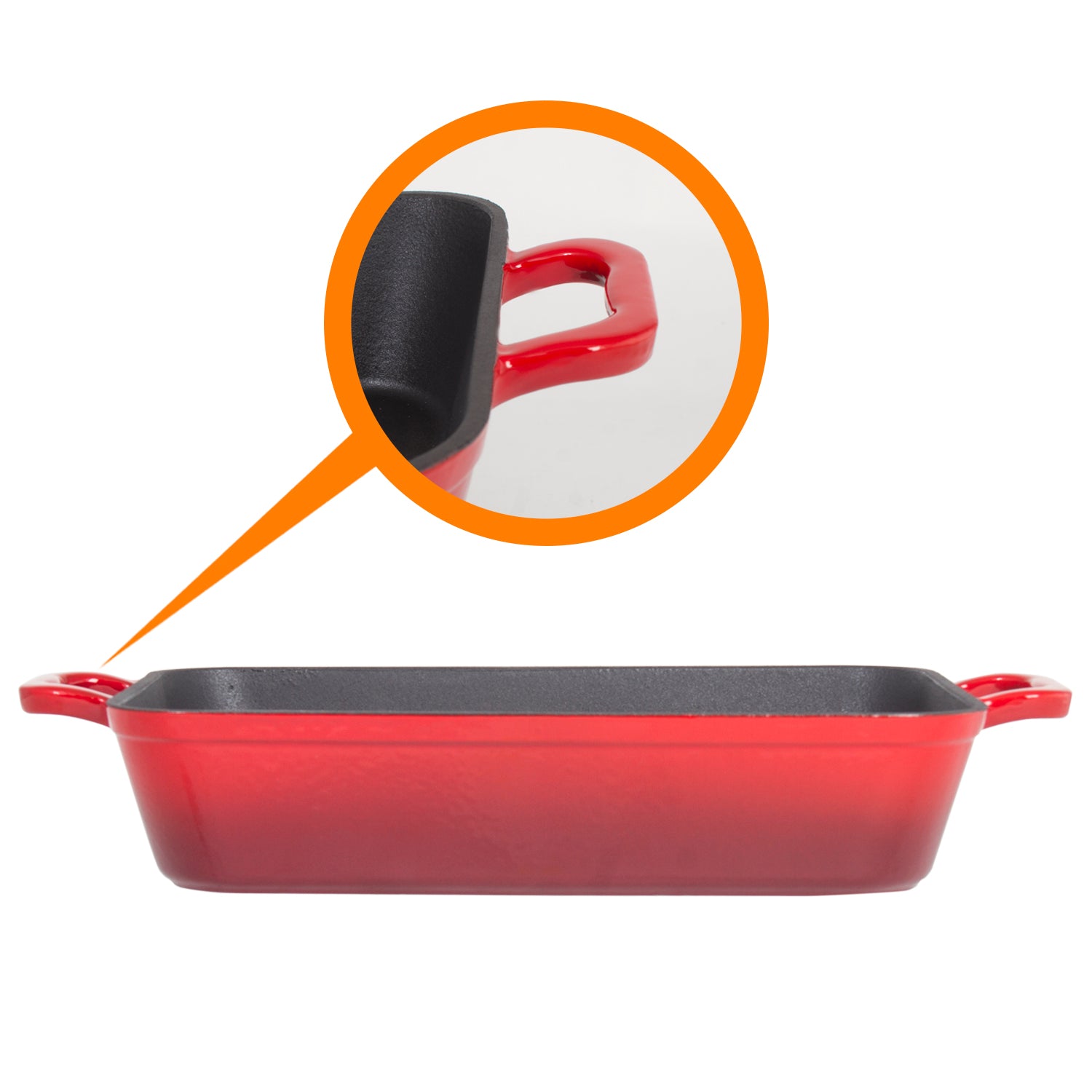 Heavy Duty Red Enameled Cast Iron Roasting Pan 13" X 9" Lasagna Pan Roaster