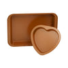 2 Cake Pan Set – Rectangle Cake Pan & Heart Cake Pan – Valentines Day Cake Pan - Copper Cake Pans Set