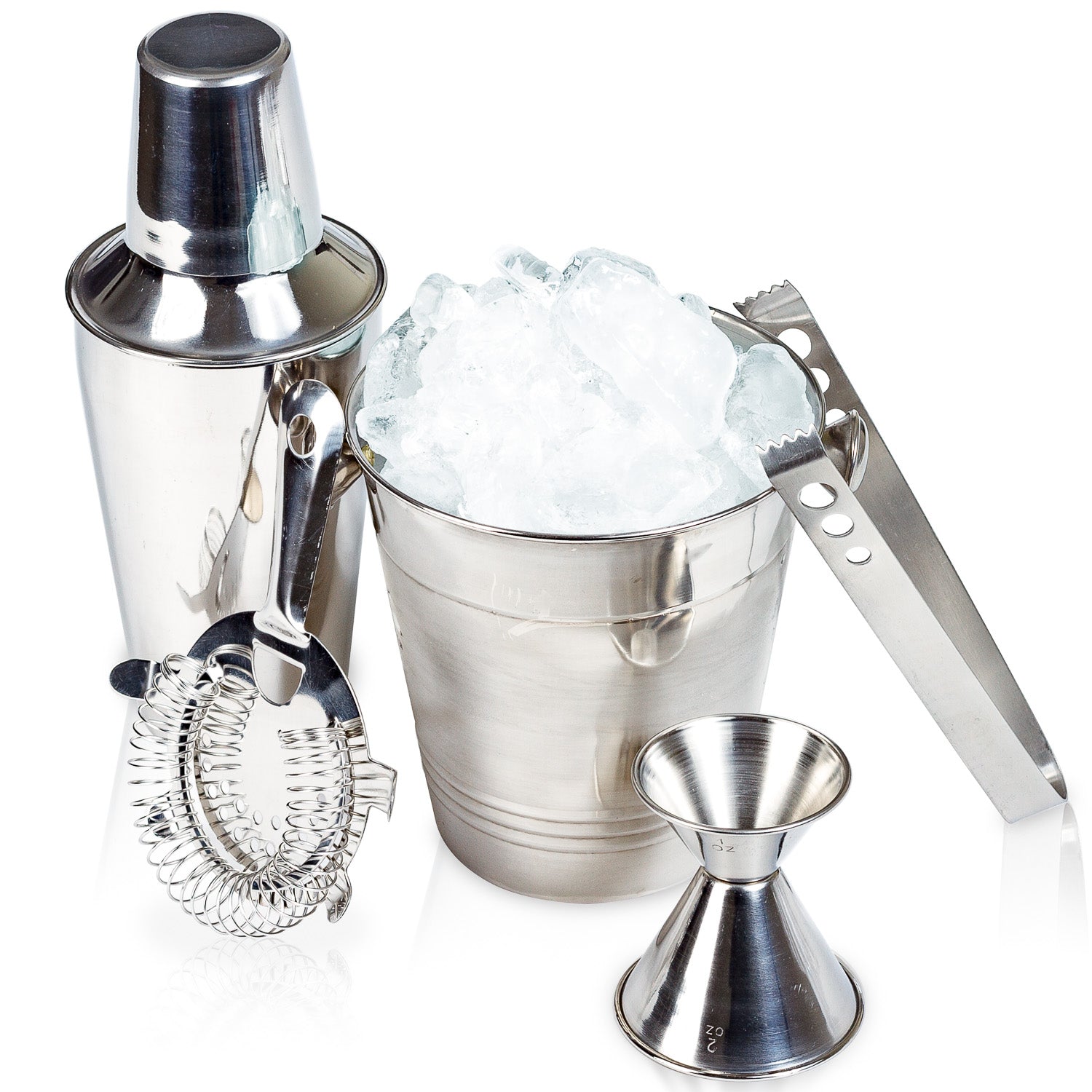 5 Pcs Stainless Steel Cocktail Shaker Bar Set With Ice Bucket, Bar Accessories - Bartending Tools Cocktail Maker
