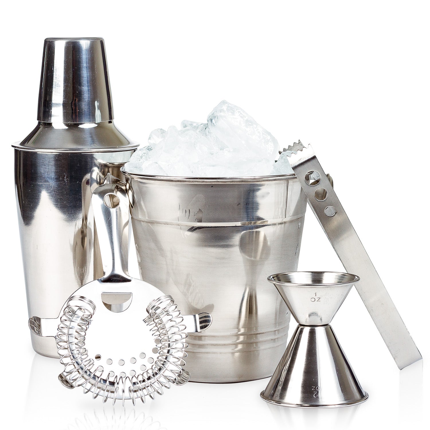 5 Pcs Stainless Steel Cocktail Shaker Bar Set With Ice Bucket, Bar Accessories - Bartending Tools Cocktail Maker