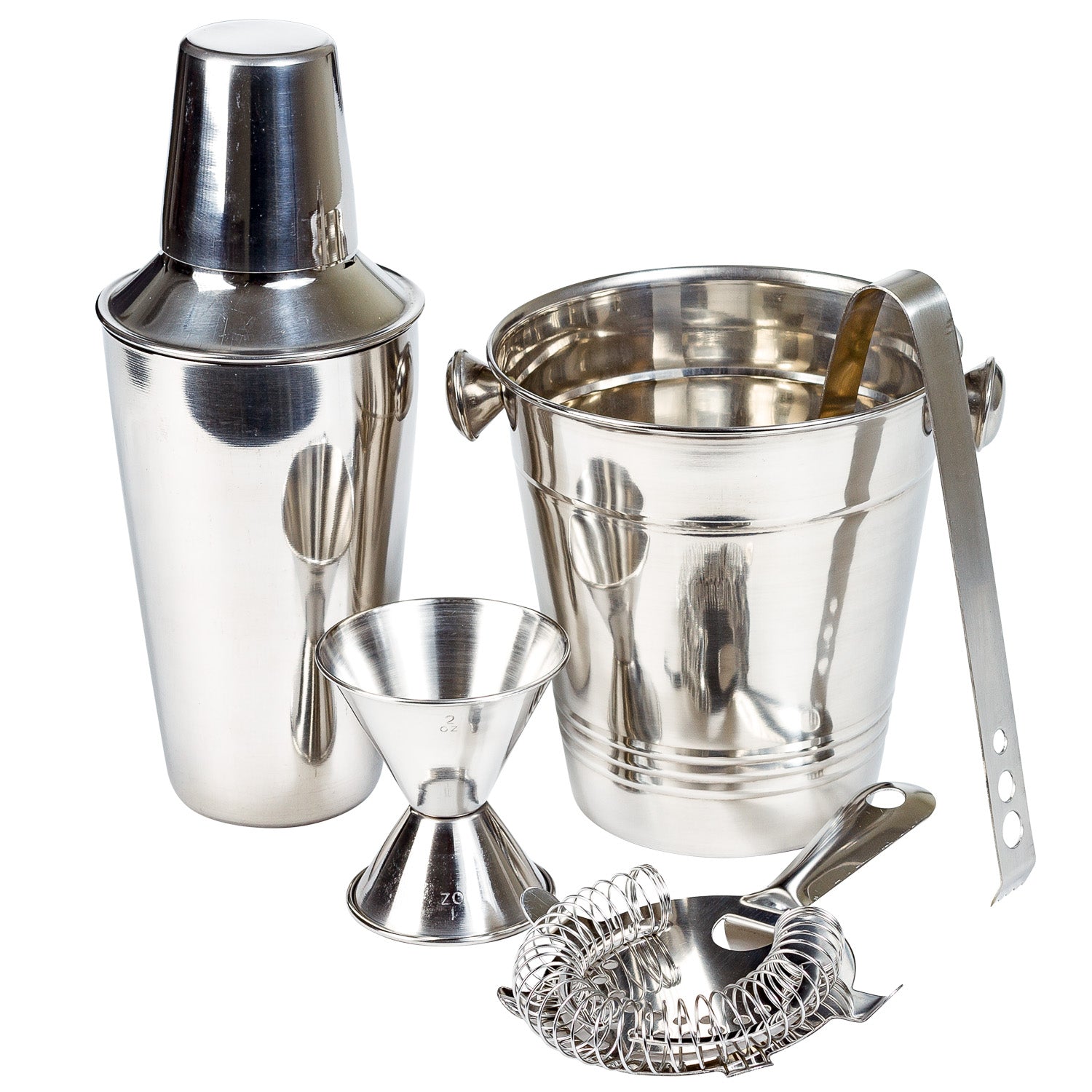 5 Pcs Stainless Steel Cocktail Shaker Bar Set With Ice Bucket, Bar Accessories - Bartending Tools Cocktail Maker