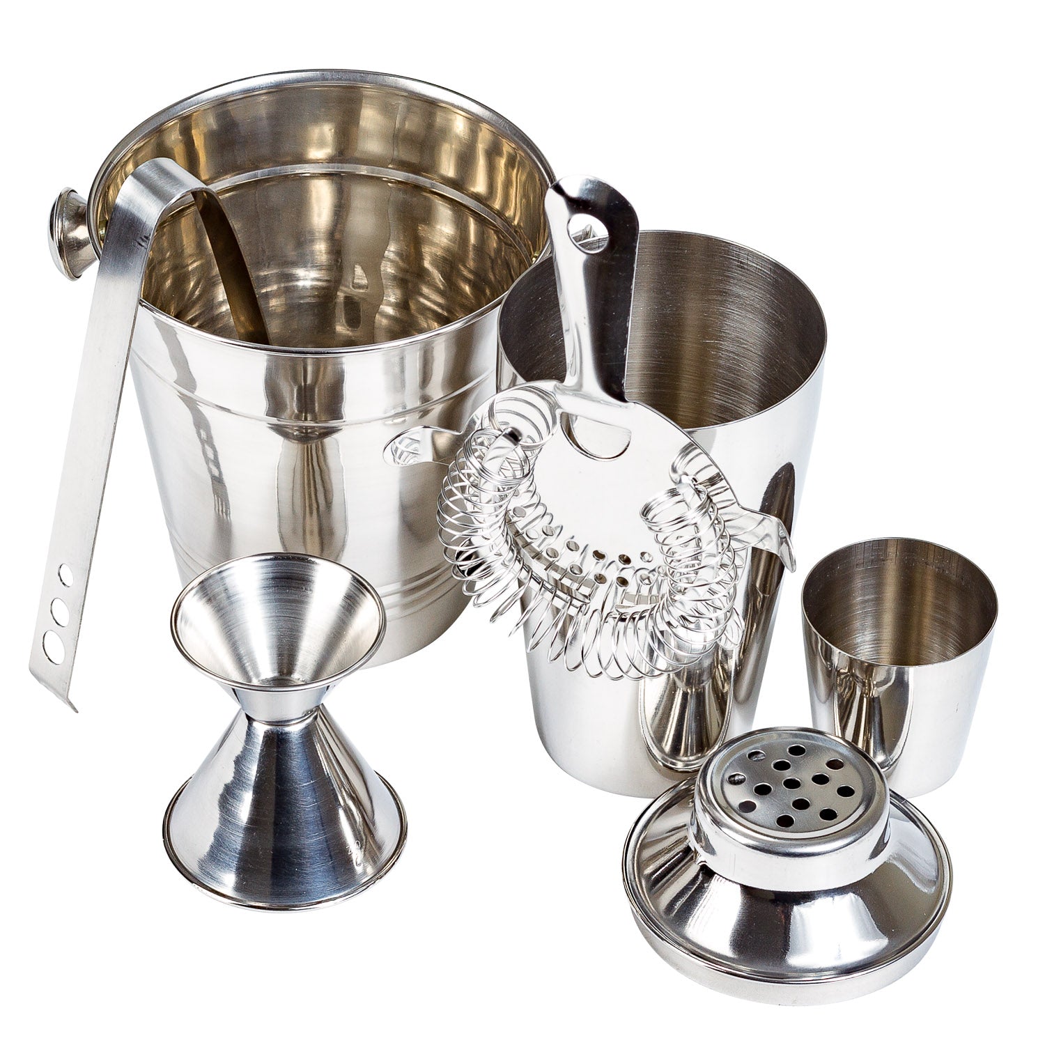 5 Pcs Stainless Steel Cocktail Shaker Bar Set With Ice Bucket, Bar Accessories - Bartending Tools Cocktail Maker