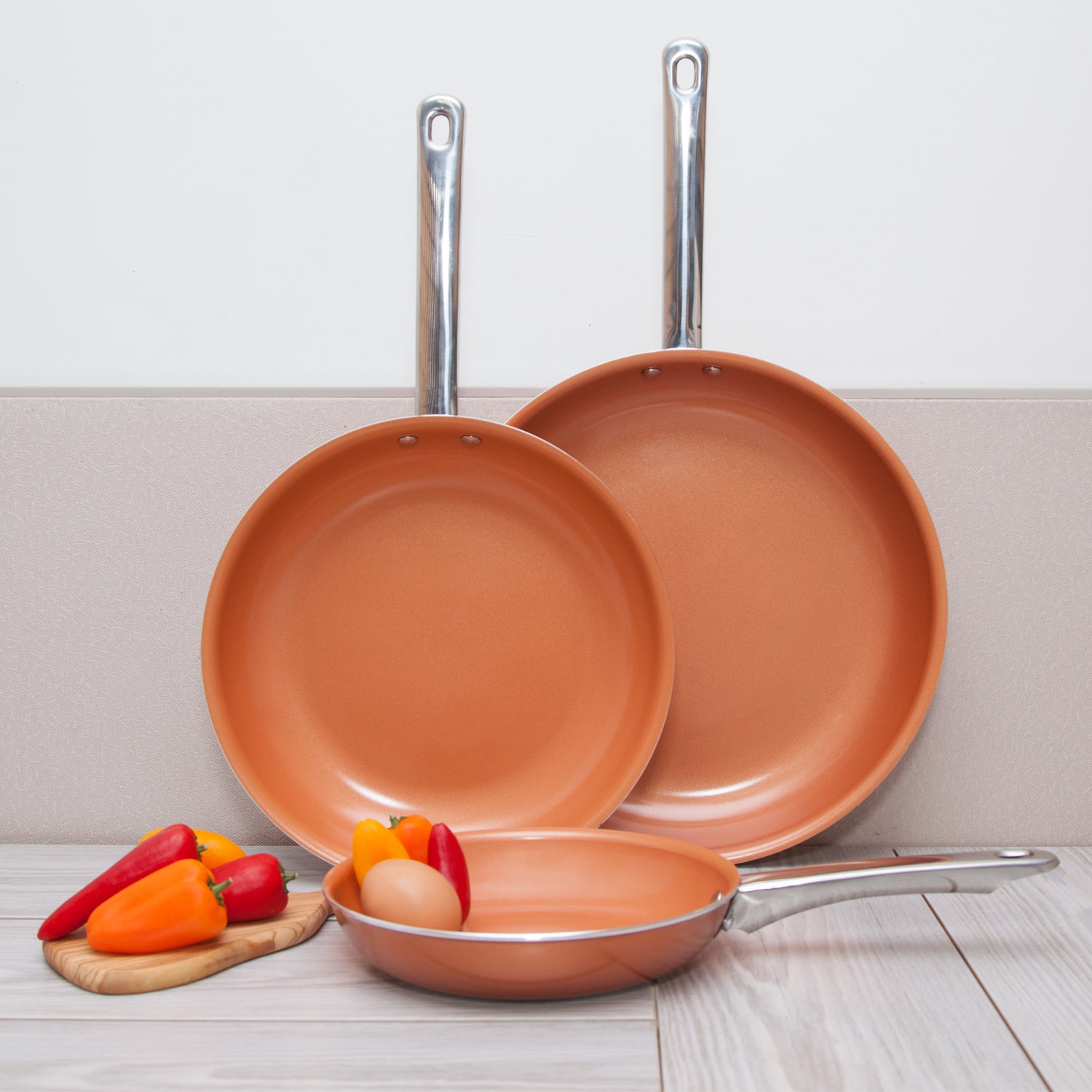 Healthy Nonstick Ceramic Coated Frying Pan - 3 Pcs Eco Friendly Durable Fry Pan Cookware Set (8", 10" & 12" Pans)