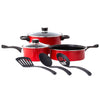 Non Stick Cookware Set - Red Carbon Steel 8 Pcs Stock Pot Utensils Fry Sauce Pan
