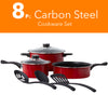Non Stick Cookware Set - Red Carbon Steel 8 Pcs Stock Pot Utensils Fry Sauce Pan