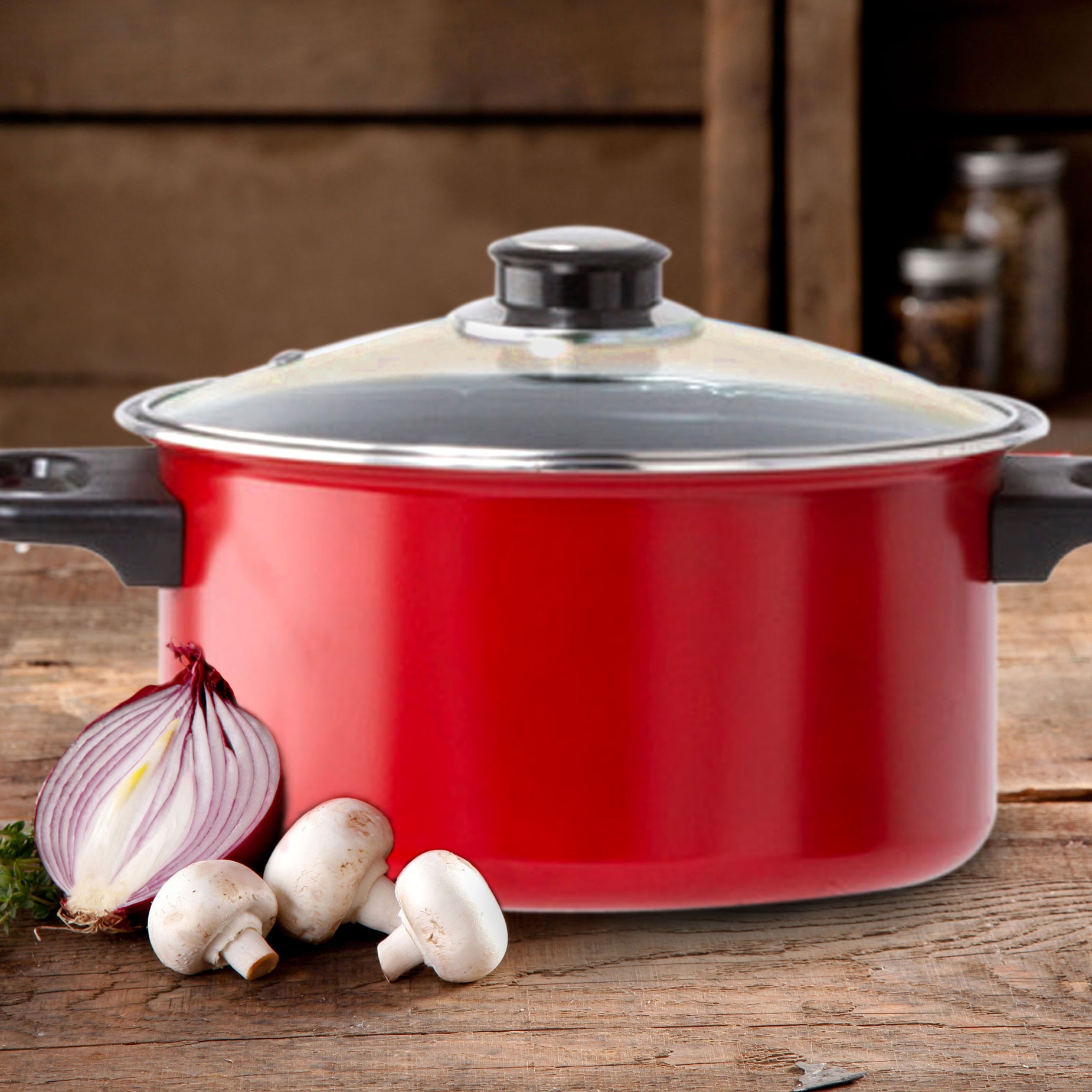 Non Stick Cookware Set - Red Carbon Steel 8 Pcs Stock Pot Utensils Fry Sauce Pan