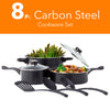 8 Pc Carbon Steel Non Stick Cookware Set W/Utensils Dutch Oven Fry Sauce Pan - Carbon Steel Cookware Set - Carbon Steel Pans & Pots with Utensils (Black)