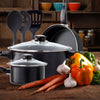 8 Pc Carbon Steel Non Stick Cookware Set W/Utensils Dutch Oven Fry Sauce Pan - Carbon Steel Cookware Set - Carbon Steel Pans & Pots with Utensils (Black)