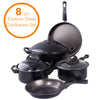 Cookware set Kitchen Pasta Pot W/ Strainer Lid Sauce Frying Pan 8 pcs. Set BLACK