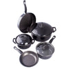 Cookware set Kitchen Pasta Pot W/ Strainer Lid Sauce Frying Pan 8 pcs. Set BLACK