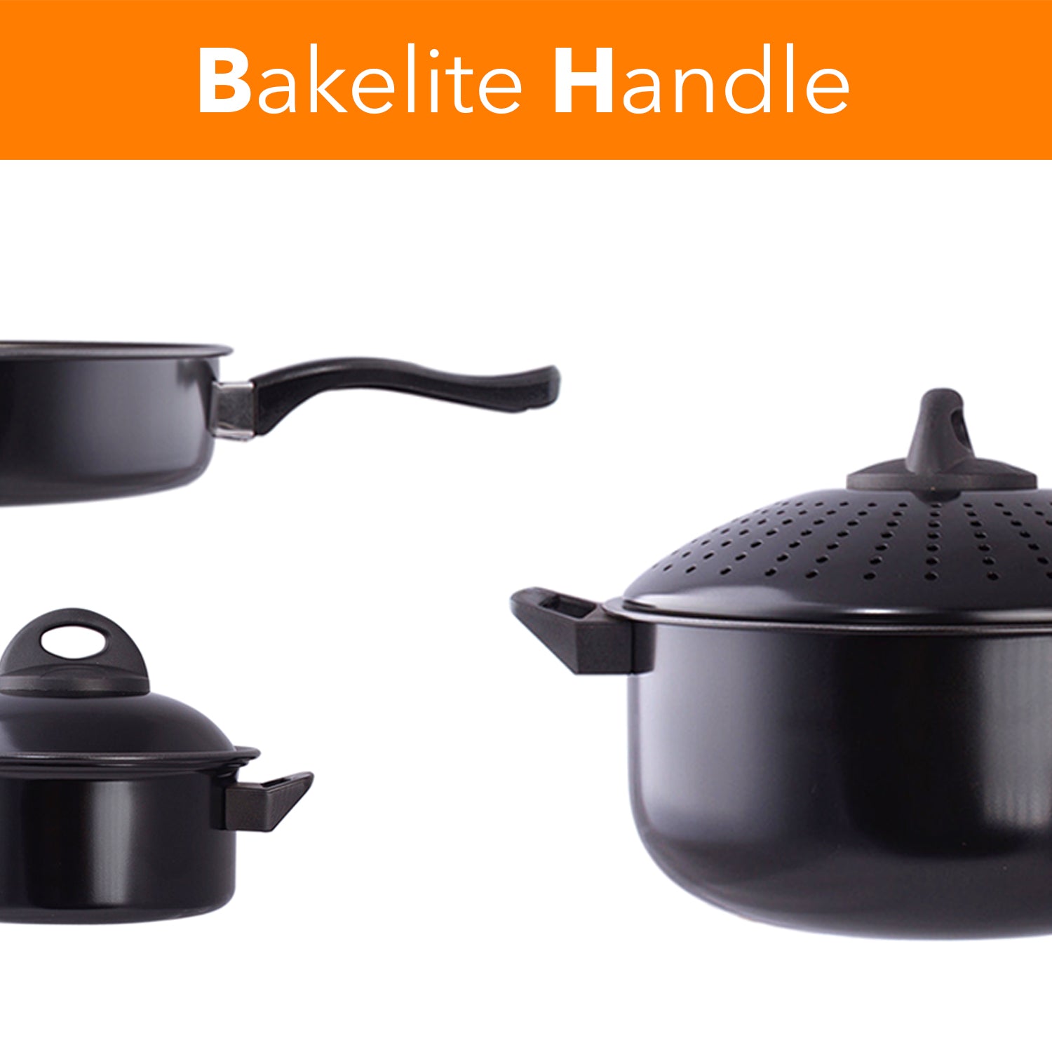 Cookware set Kitchen Pasta Pot W/ Strainer Lid Sauce Frying Pan 8 pcs. Set BLACK
