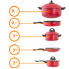 Cookware set Kitchen Pasta Pot With Strainer Lid Sauce Frying Pan 8 pcs. Set Red