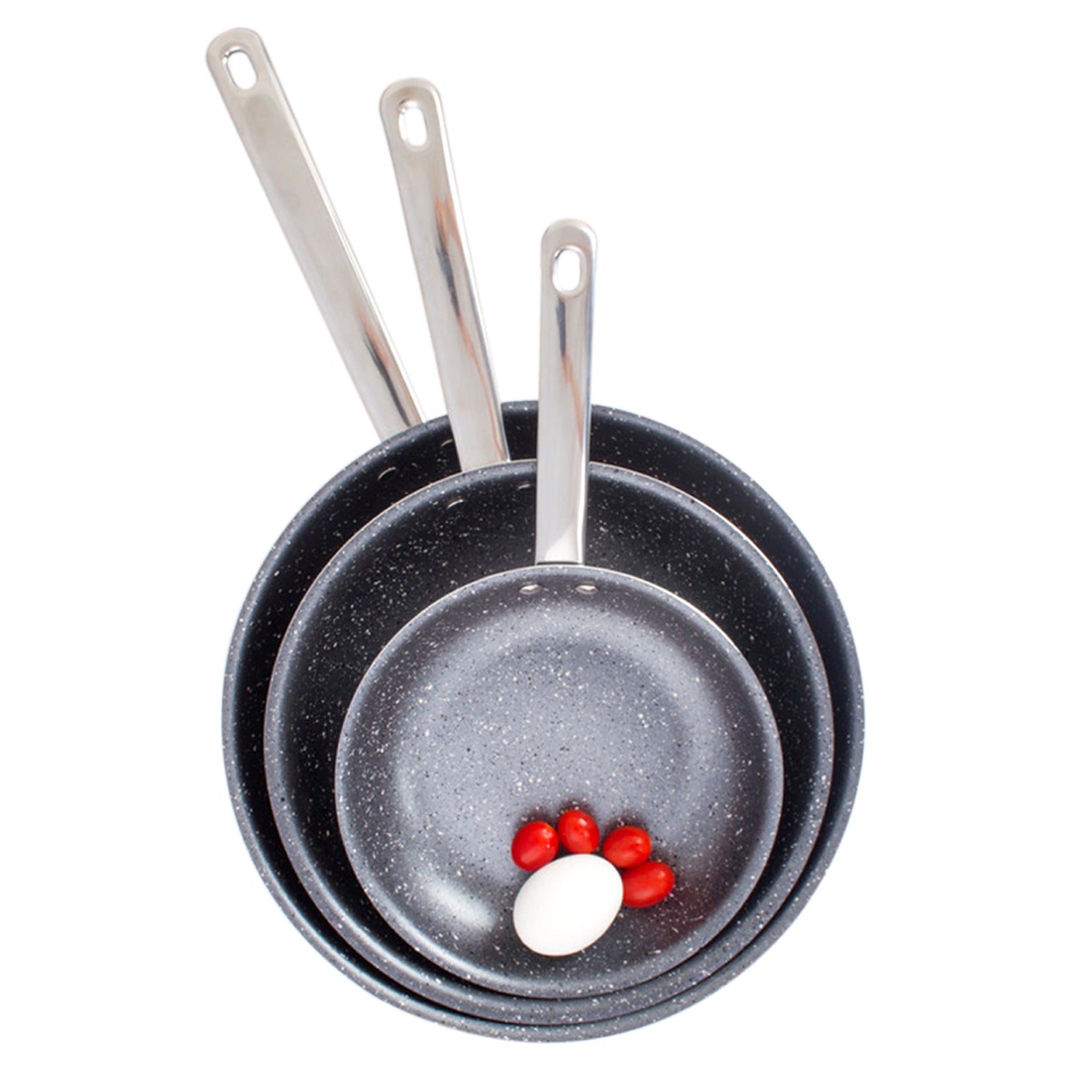 Healthy Marble Non Stick Frying Pan Set, 3 Pcs, Black