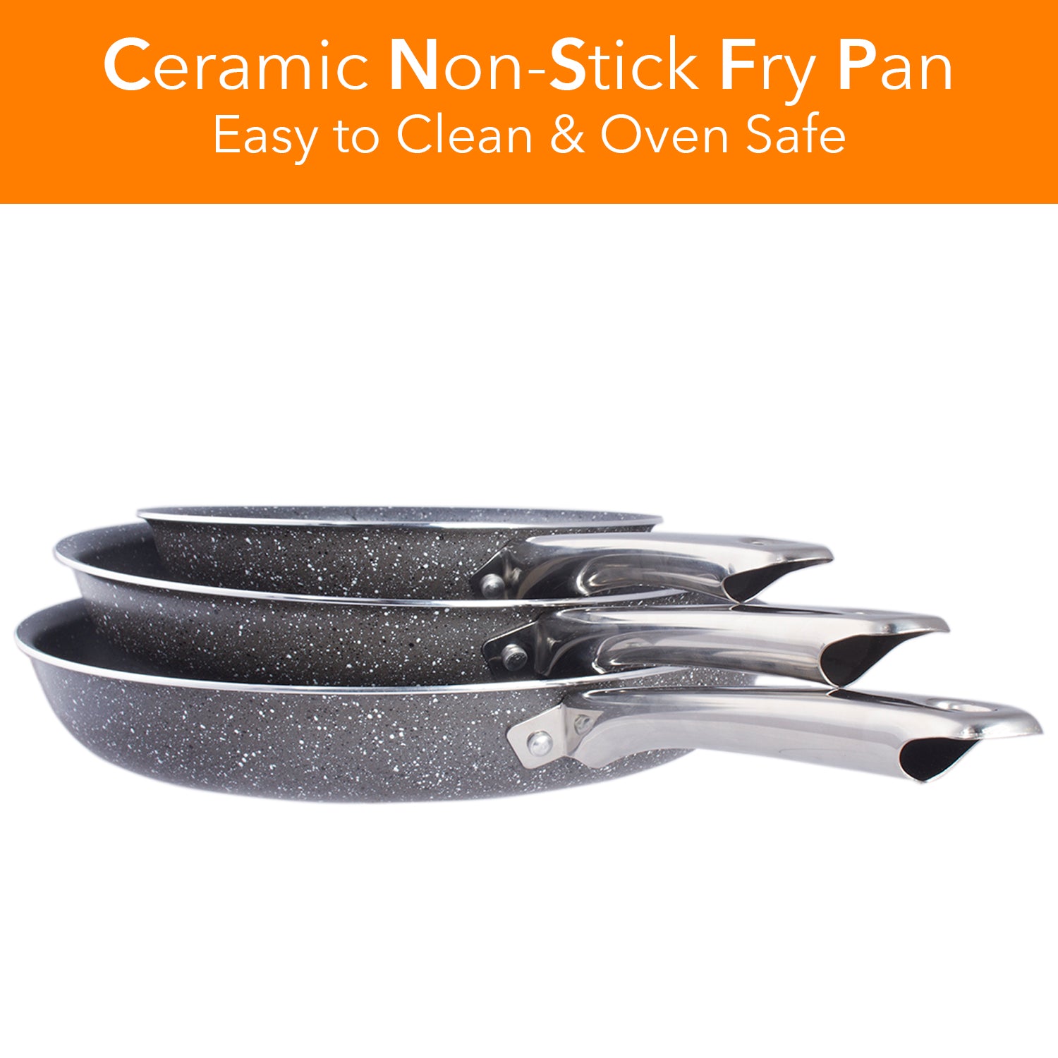 Healthy Marble Non Stick Frying Pan Set, 3 Pcs, Black