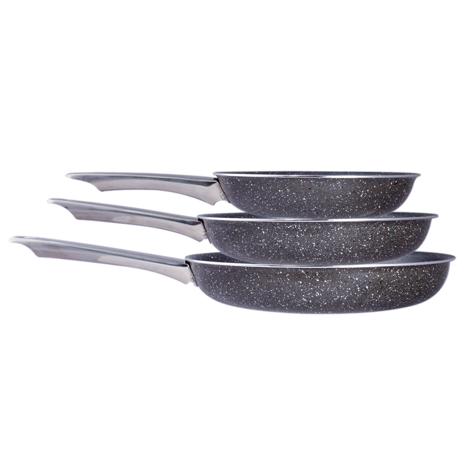 Healthy Marble Non Stick Frying Pan Set, 3 Pcs, Black
