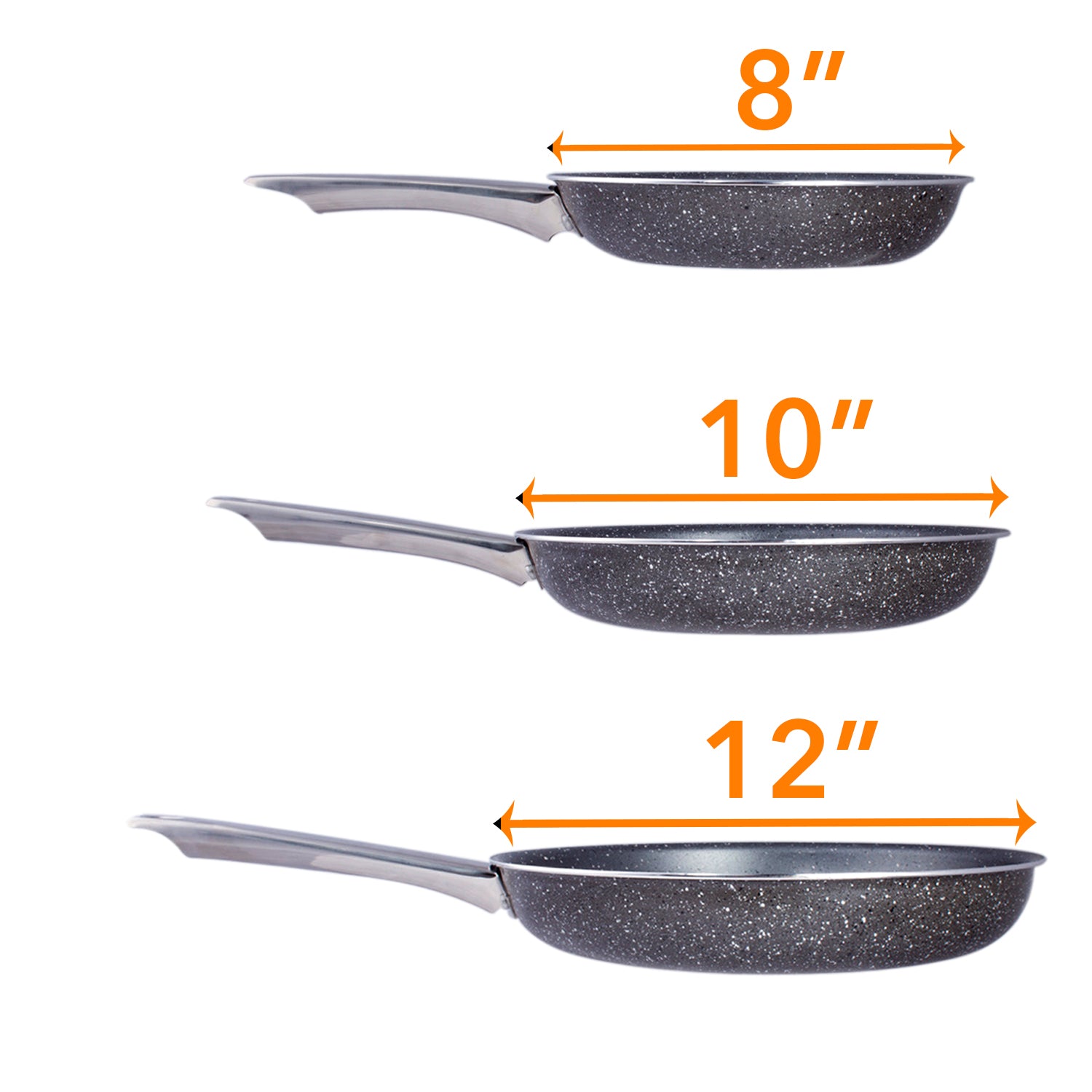 Healthy Marble Non Stick Frying Pan Set, 3 Pcs, Black