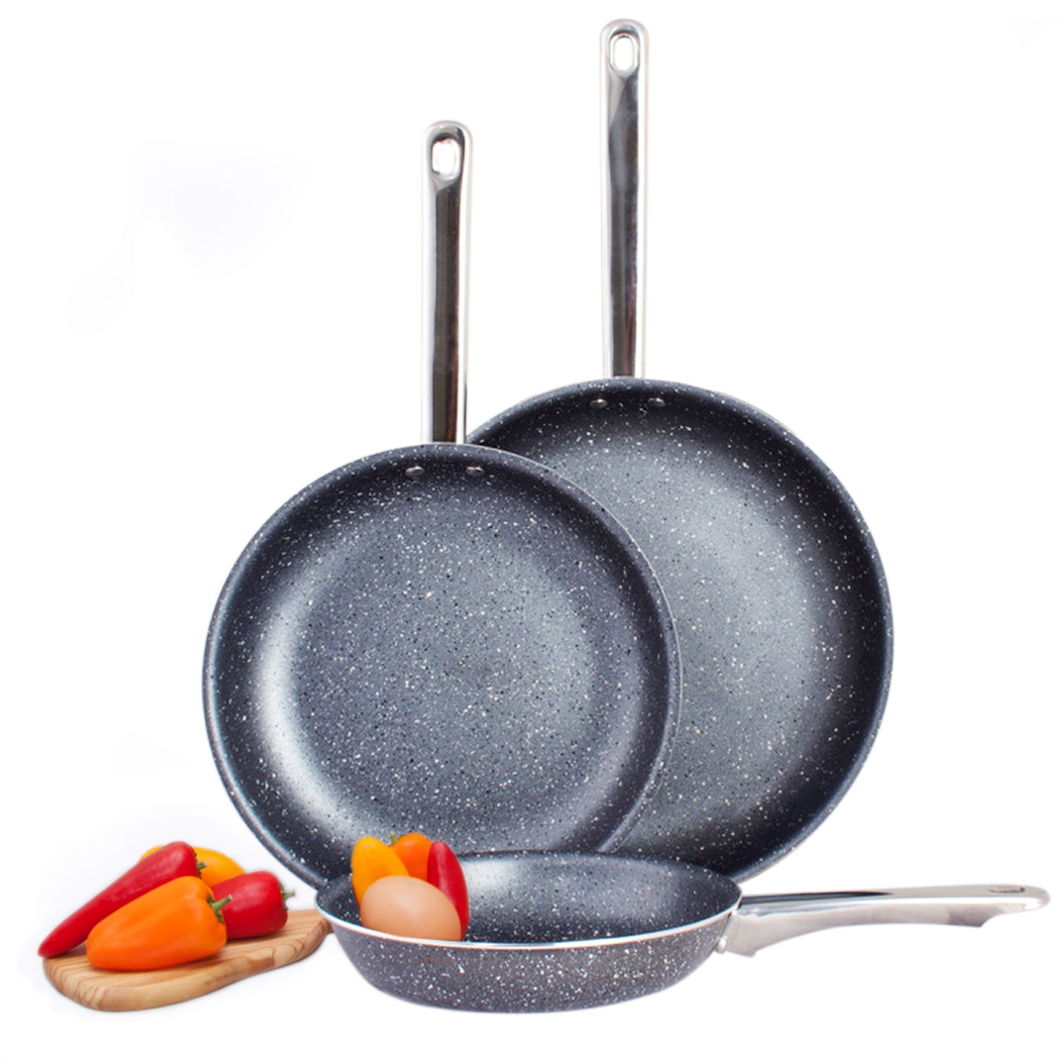 Healthy Marble Non Stick Frying Pan Set, 3 Pcs, Black