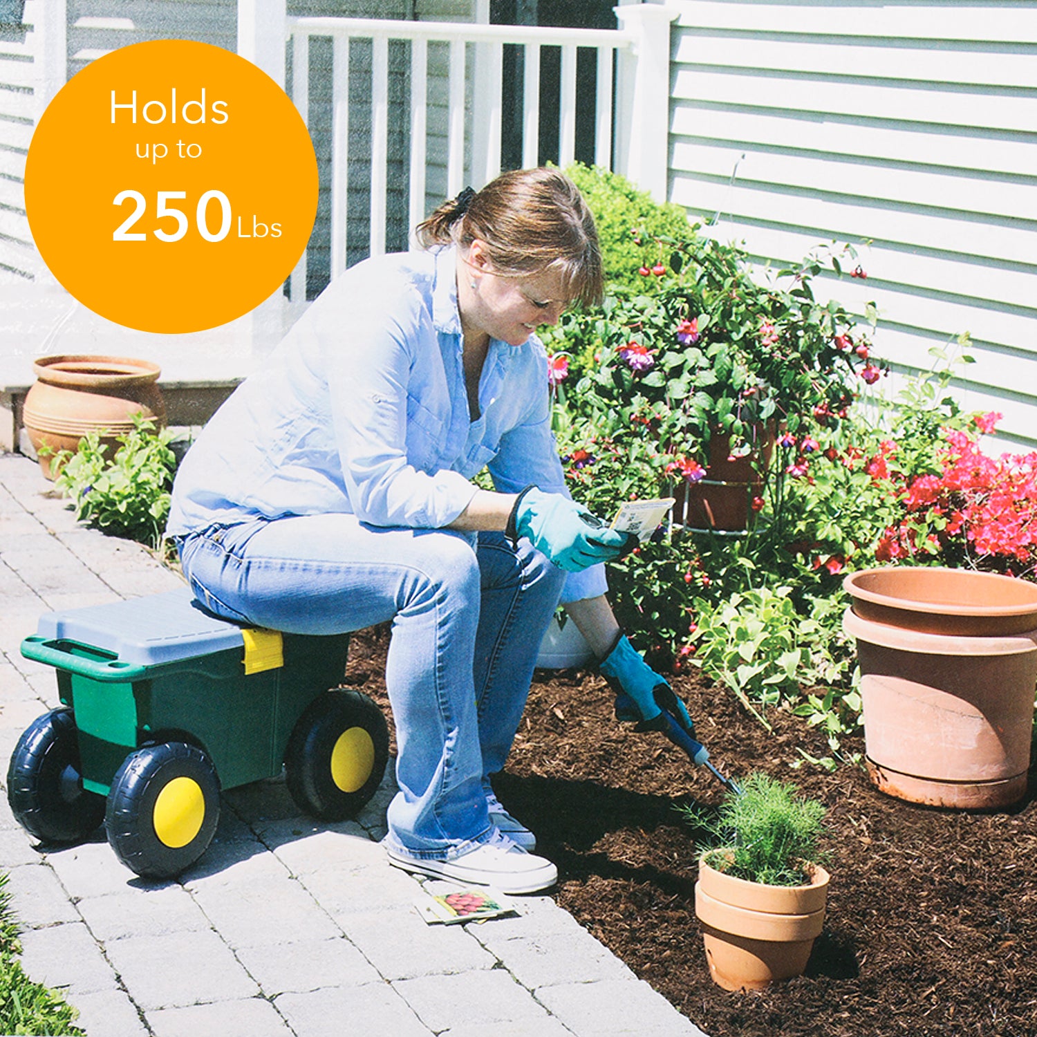 Imperial Home Rolling Gardening Seat with Storage – Storage Gardening Bench – Gardening Seats with Wheels – Garden Work Bench
