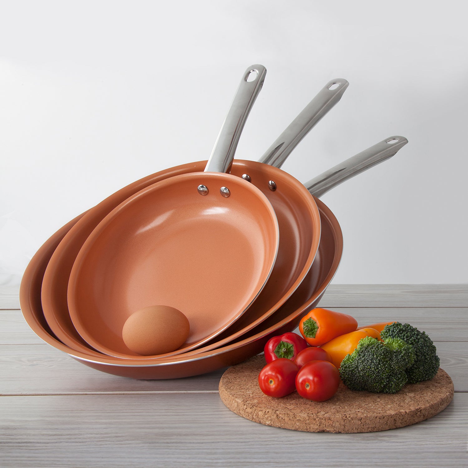 Healthy Nonstick Ceramic Coated Frying Pan - 3 Pcs Eco Friendly Durable Fry Pan Cookware Set (8", 10" & 12" Pans)