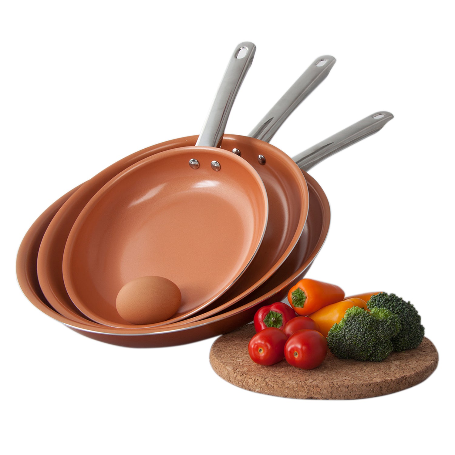 Healthy Nonstick Ceramic Coated Frying Pan - 3 Pcs Eco Friendly Durable Fry Pan Cookware Set (8", 10" & 12" Pans)