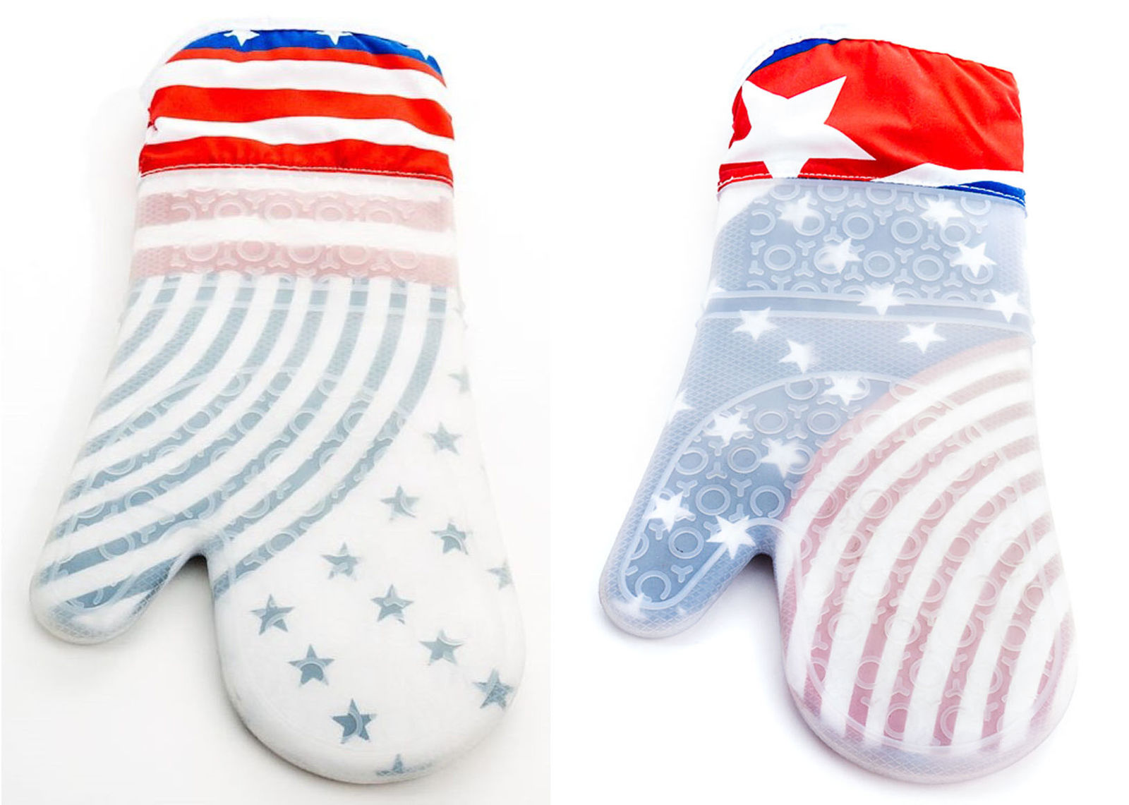 Heat Resistant Silicone Oven Glove - BBQ Mitt White & Red - Blue Star