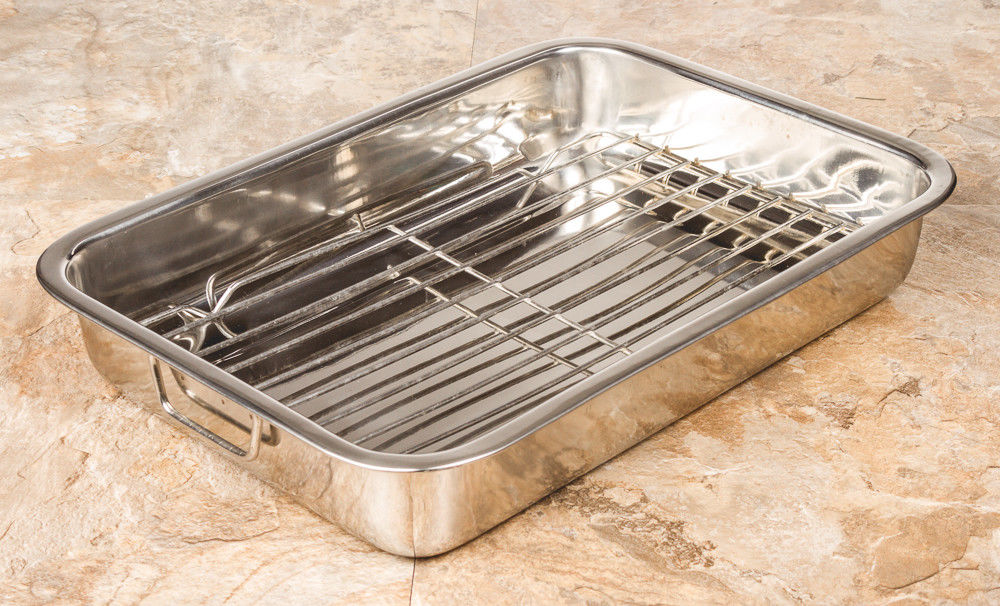 Roasting Pan - Heavy Duty Stainless Steel 16" Lasagna Turkey Roaster Pan W/ Rack