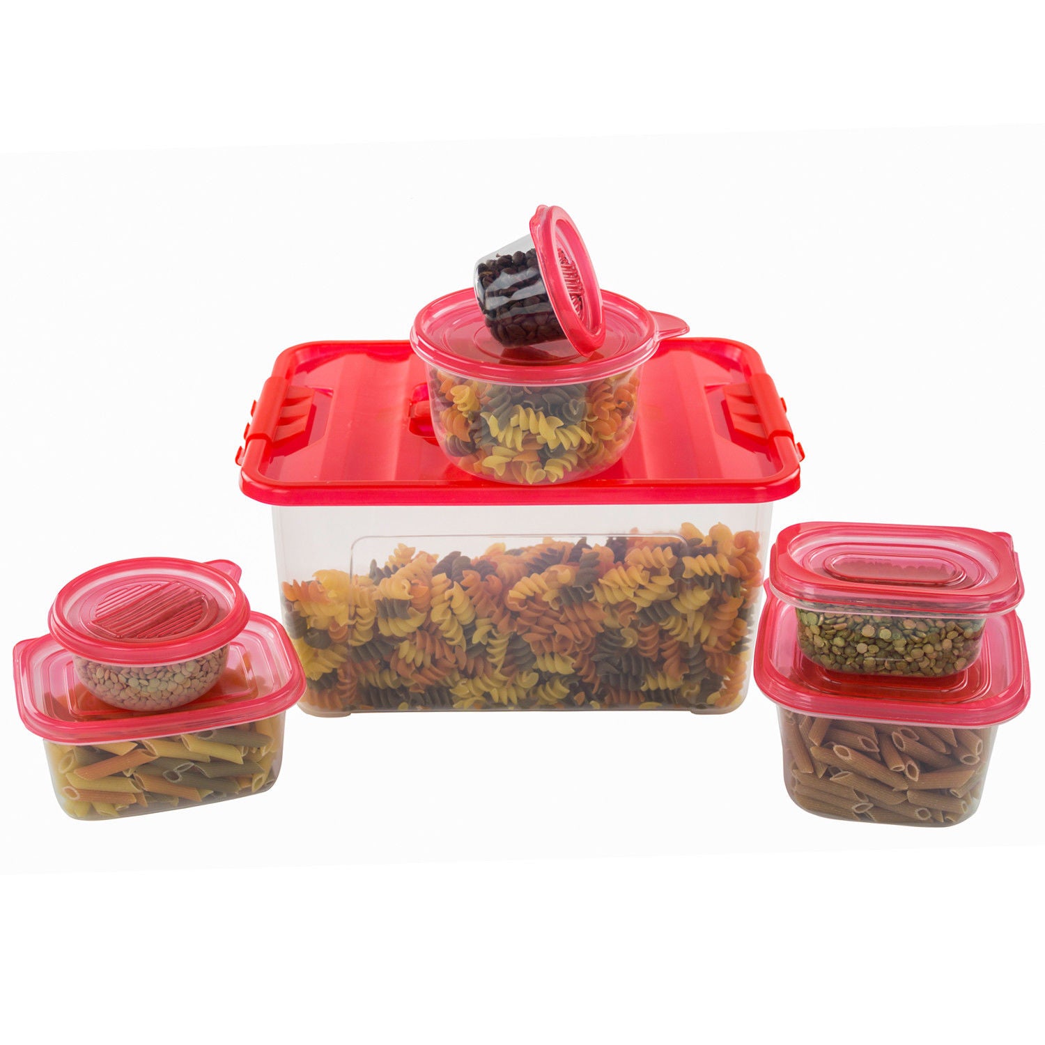 58 Piece Plastic Food Container Set - 29 Plastic Storage Containers with Air Tight Lids Red