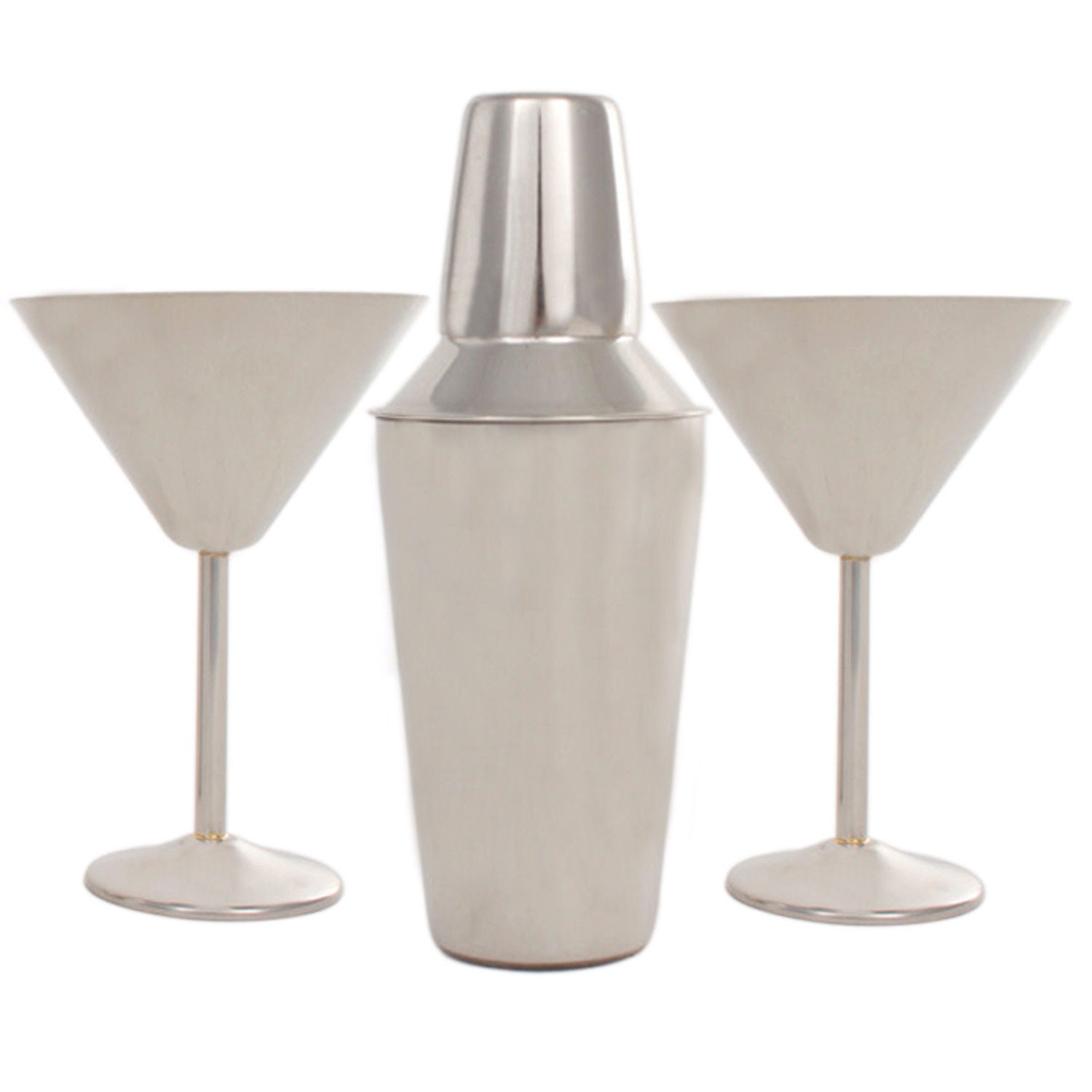 Stainless Steel Martini Gift Set - 2 Large Martini Glasses and Shaker Set