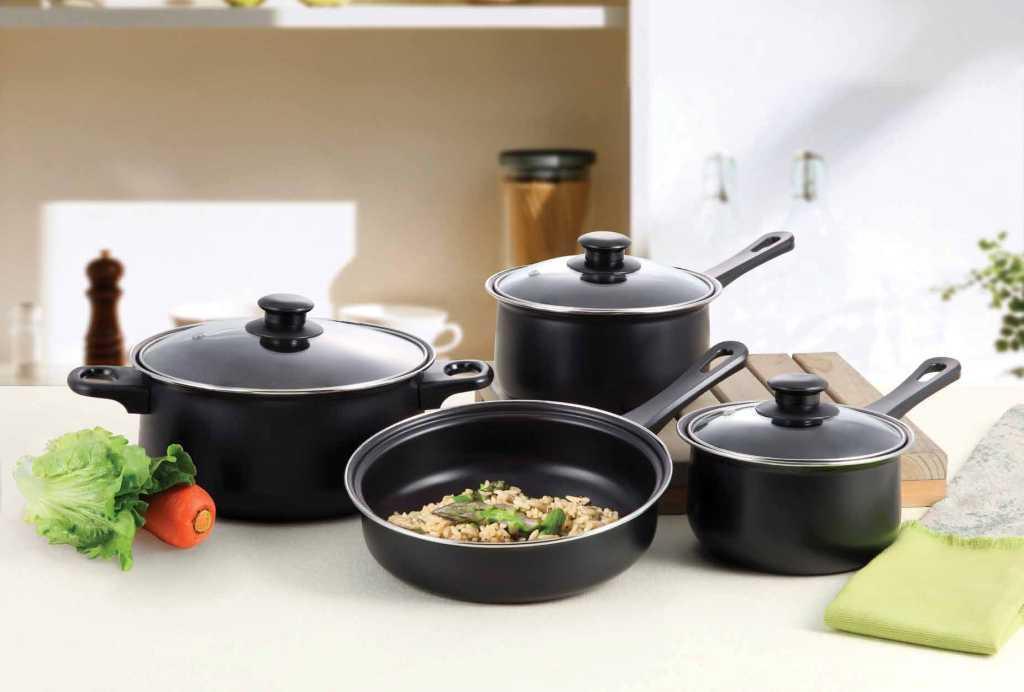 Professional Quality Nonstick Carbon Steel 7 pcs. Cookware Set - Black