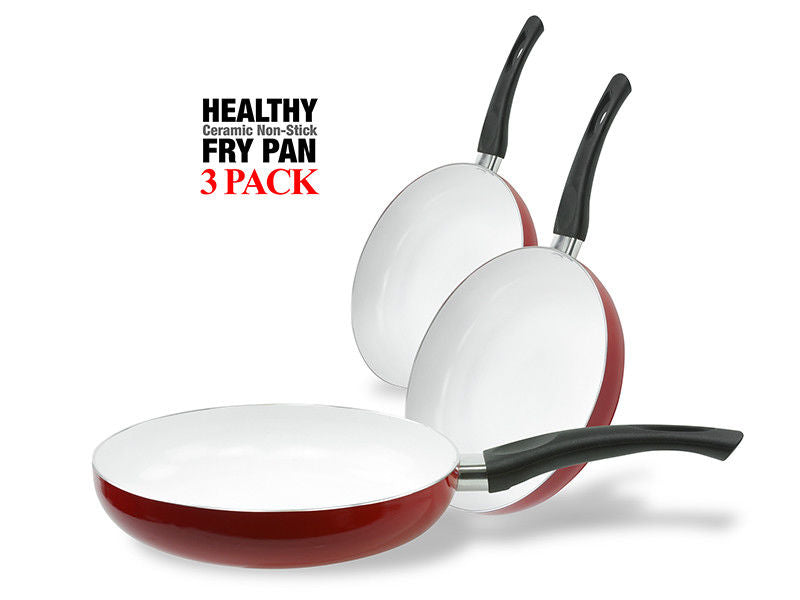 Healthy Nonstick Ceramic Coated Frying Pan - 3 Pcs Eco Friendly Durable Fry Pan Cookware Set (8", 10" & 12" Pans)