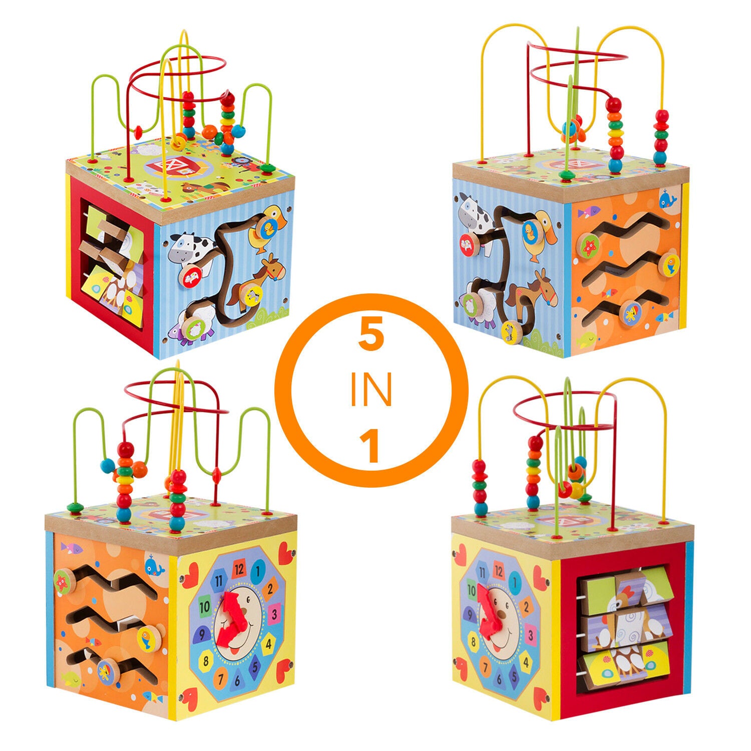 Wooden Multi Function 5 in 1 Kids Learning Game Center Wood Baby Activity Center