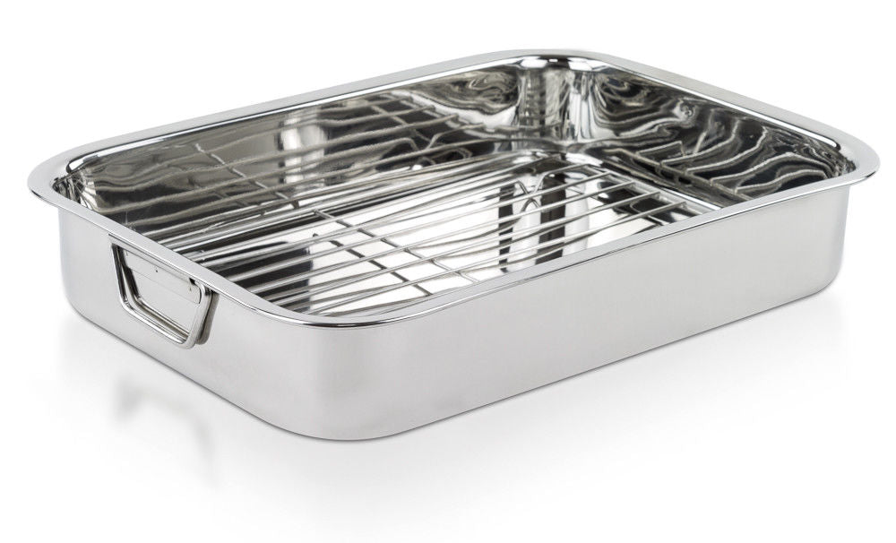 Roasting Pan - Heavy Duty Stainless Steel 16" Lasagna Turkey Roaster Pan W/ Rack