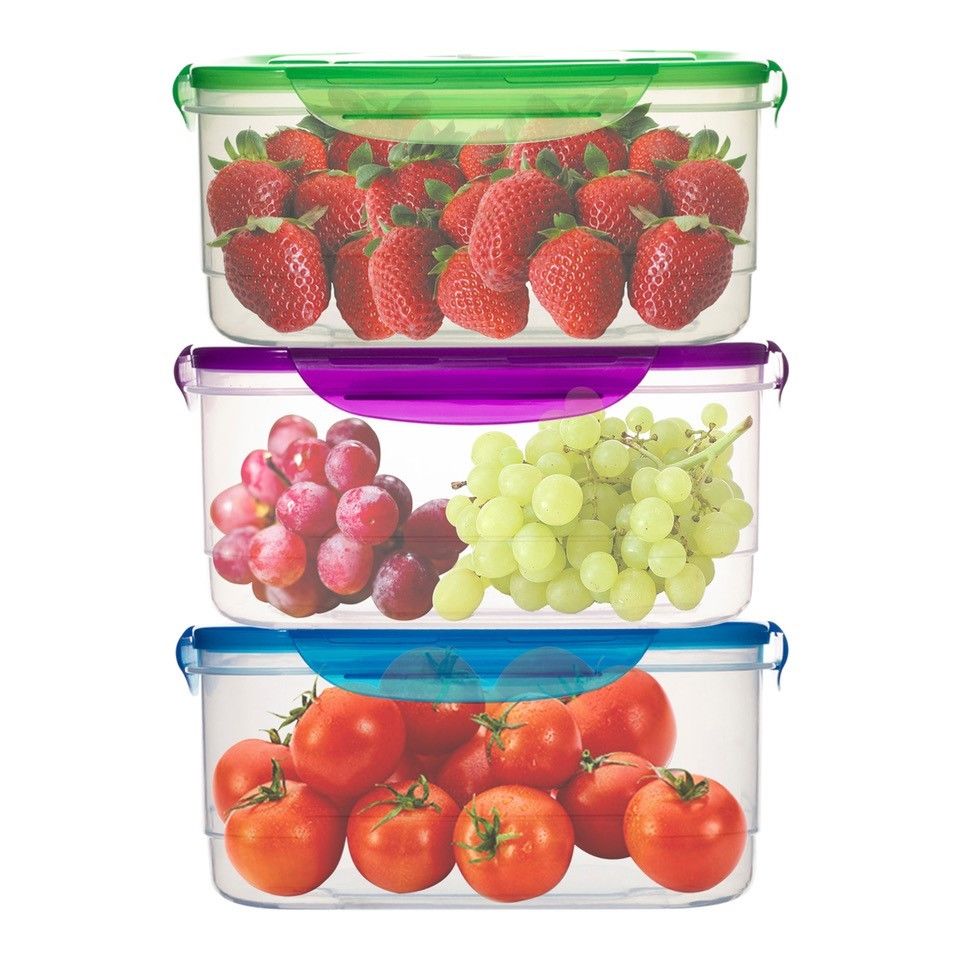 3 Pack Clip Lock Plastic Rectangle Storage Box - Airtight Large Food Containers