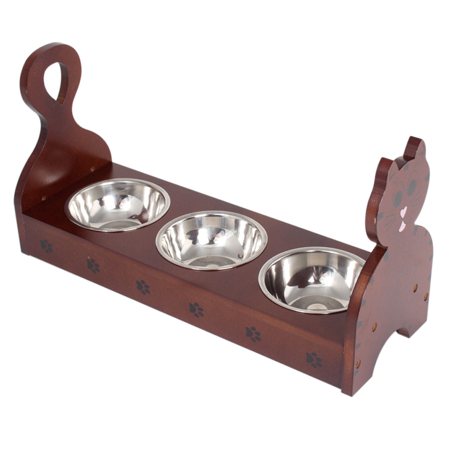 Wood Multiple Cats Pets Feeder Cat Feeding Station Cat Food Bowls Dishes W Stand