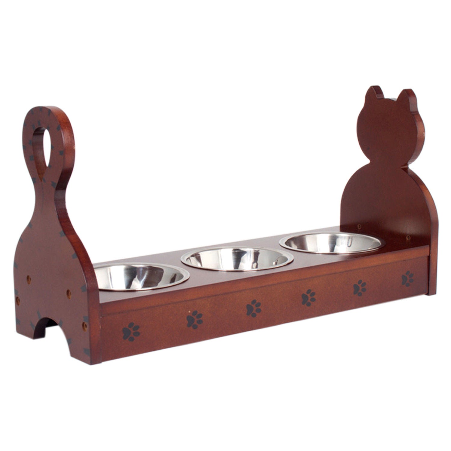 Wood Multiple Cats Pets Feeder Cat Feeding Station Cat Food Bowls Dishes W Stand