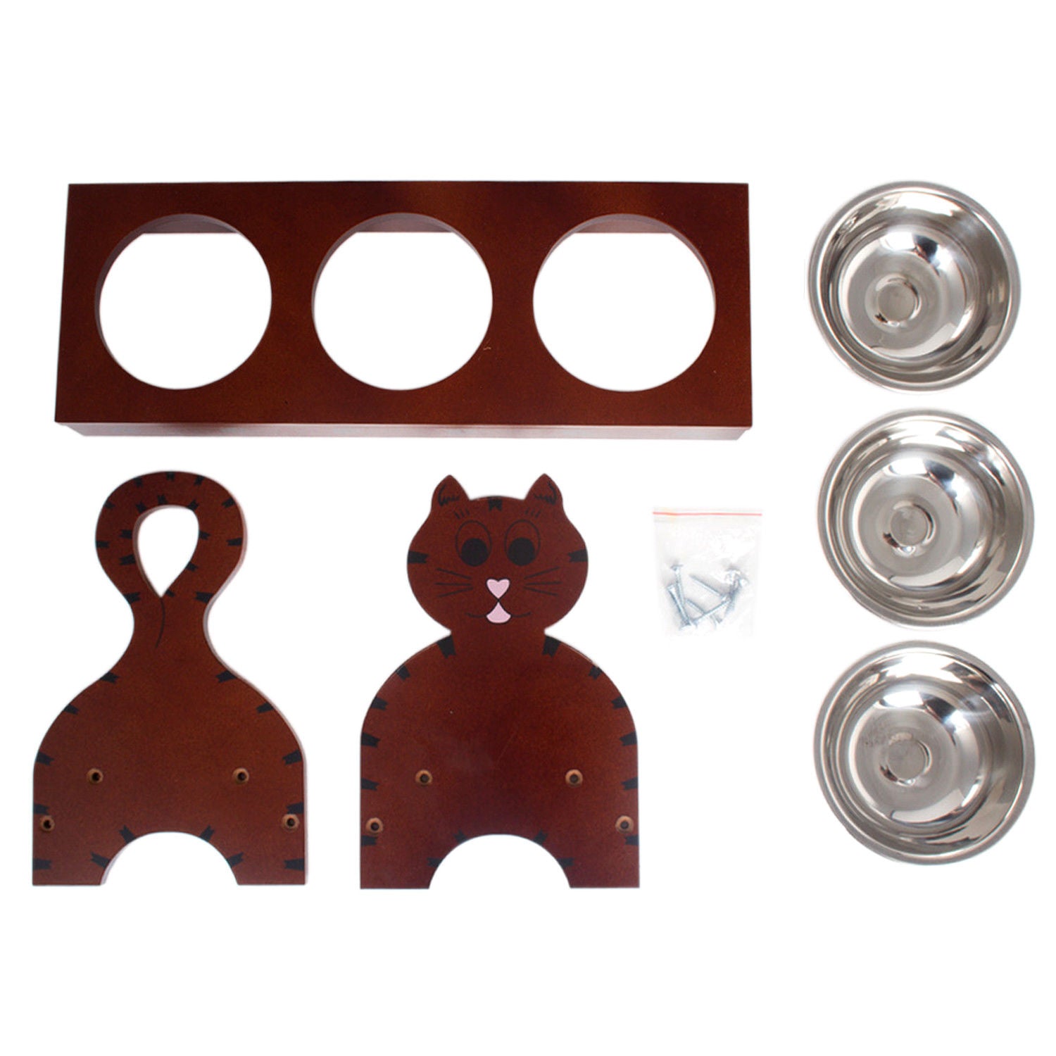 Wood Multiple Cats Pets Feeder Cat Feeding Station Cat Food Bowls Dishes W Stand