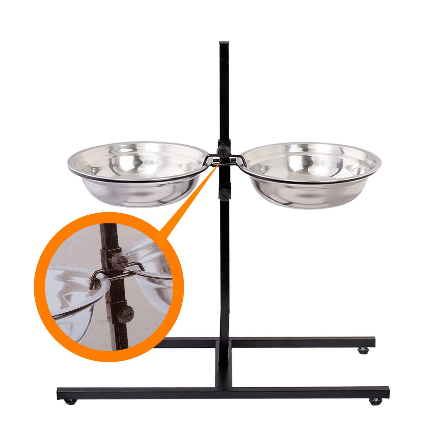 Adjustable Metal Pet Dog Feeder Bowls Elevated Stainless Steel Double Bowl Dish